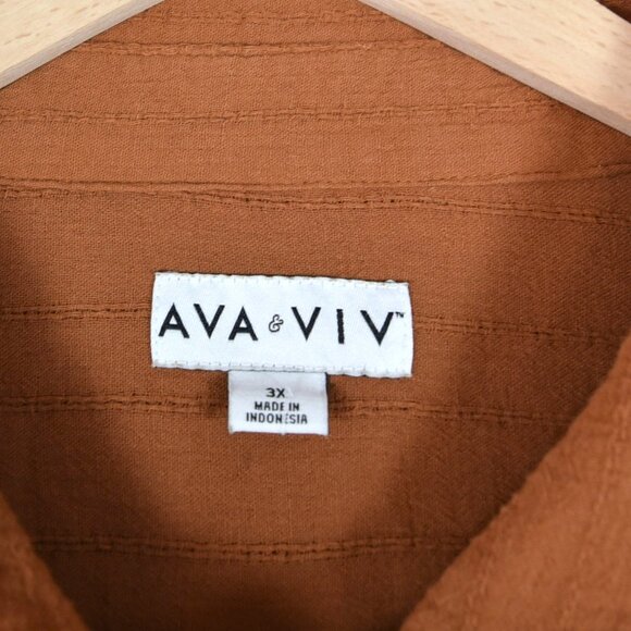 Ava & Viv Oversized Button Down Shirt 3X Utility Earthy Minimalist Burnt Clay - Picture 6 of 8